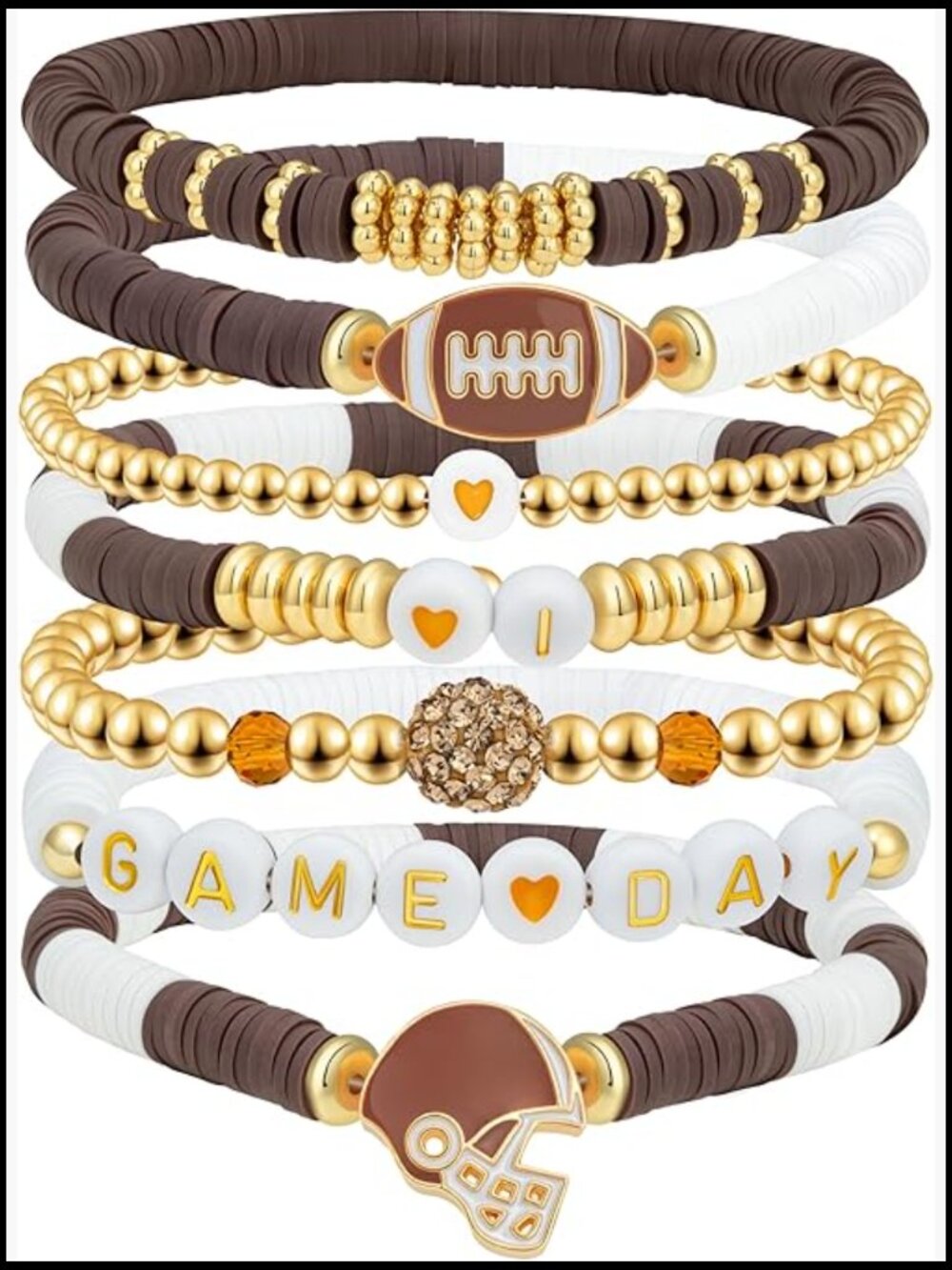 Game Day Football Charm Bracelet Stackable Sports Jewelry Preppy Handmade